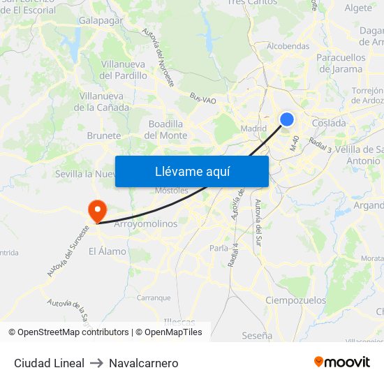 Ciudad Lineal to Navalcarnero map