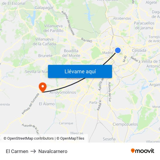 El Carmen to Navalcarnero map