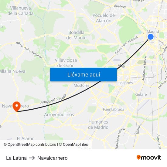 La Latina to Navalcarnero map