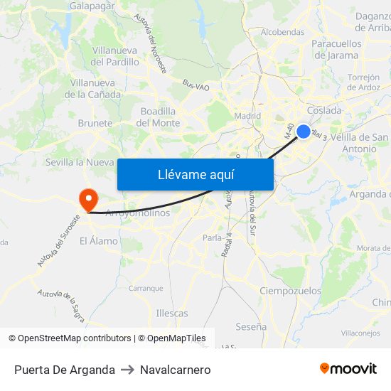 Puerta De Arganda to Navalcarnero map