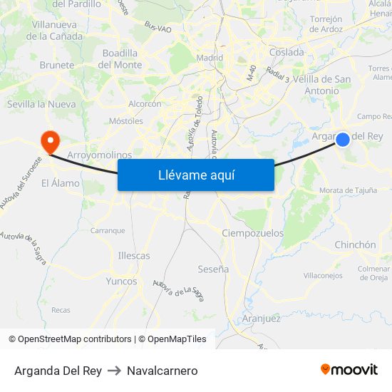 Arganda Del Rey to Navalcarnero map