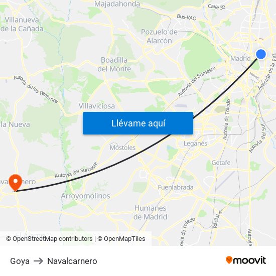Goya to Navalcarnero map