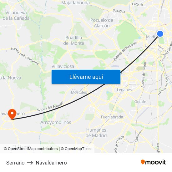 Serrano to Navalcarnero map