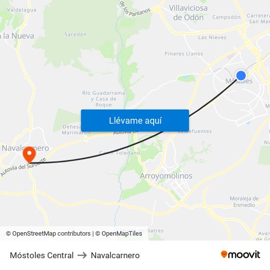 Móstoles Central to Navalcarnero map