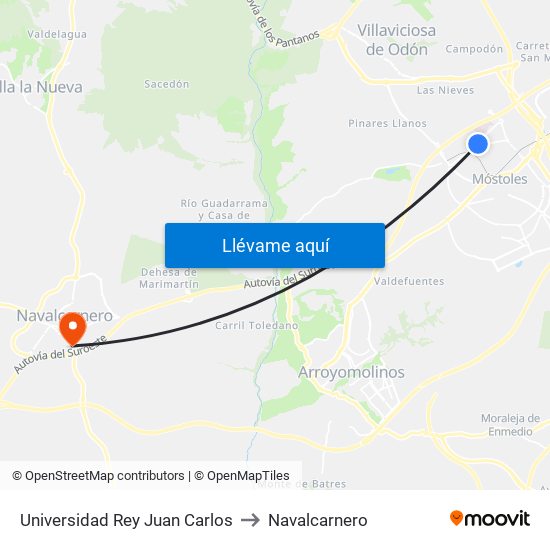 Universidad Rey Juan Carlos to Navalcarnero map