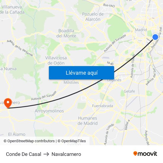 Conde De Casal to Navalcarnero map