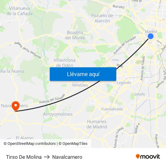 Tirso De Molina to Navalcarnero map
