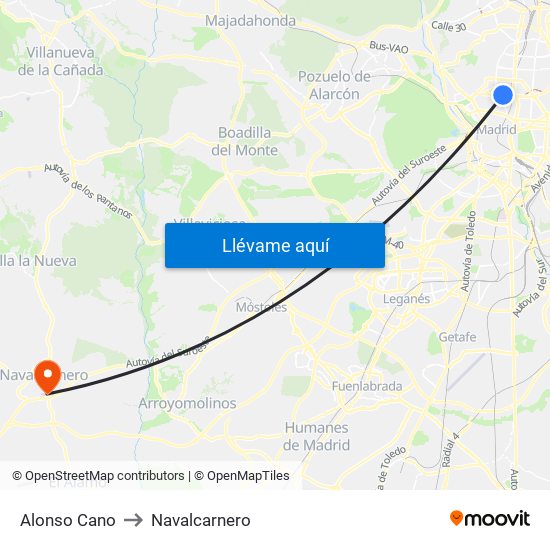Alonso Cano to Navalcarnero map