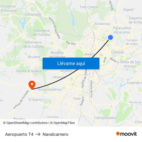 Aeropuerto T4 to Navalcarnero map