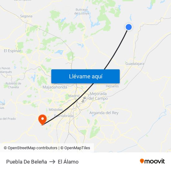 Puebla De Beleña to El Álamo map