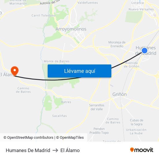 Humanes De Madrid to El Álamo map
