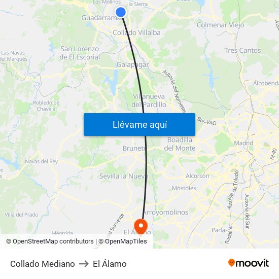 Collado Mediano to El Álamo map