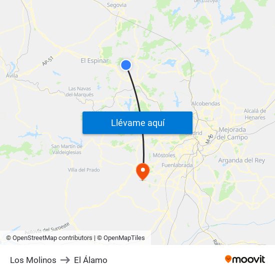 Los Molinos to El Álamo map