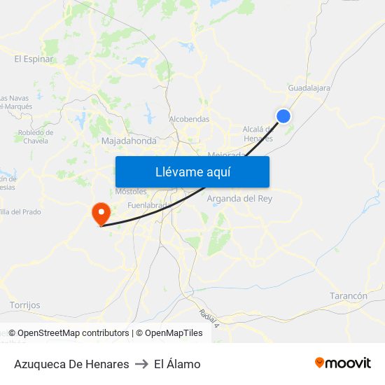 Azuqueca De Henares to El Álamo map