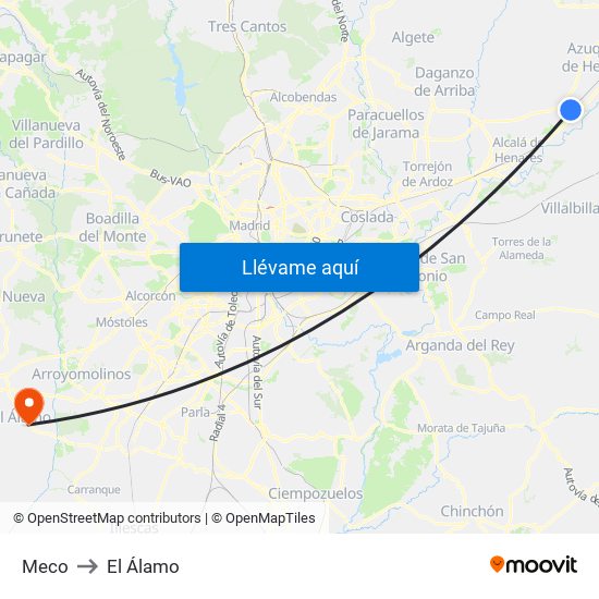 Meco to El Álamo map