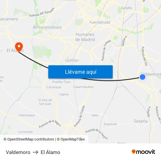 Valdemoro to El Álamo map