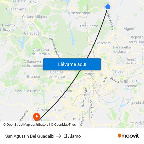 San Agustín Del Guadalix to El Álamo map