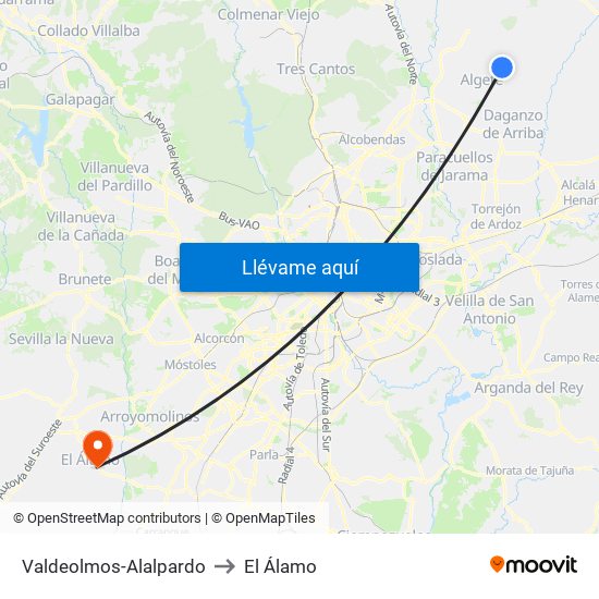Valdeolmos-Alalpardo to El Álamo map