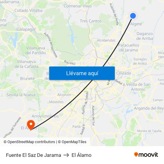 Fuente El Saz De Jarama to El Álamo map