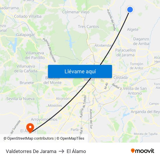 Valdetorres De Jarama to El Álamo map