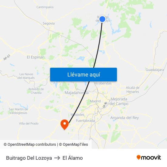 Buitrago Del Lozoya to El Álamo map