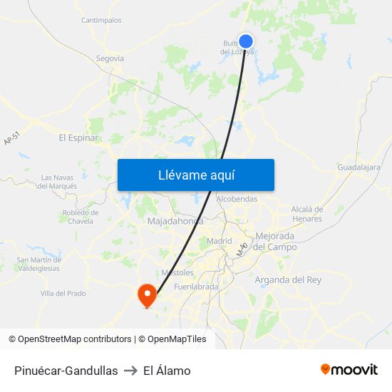 Pinuécar-Gandullas to El Álamo map