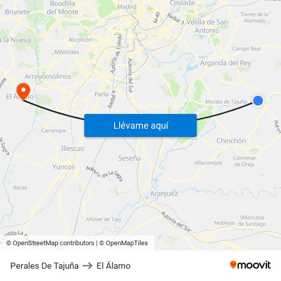 Perales De Tajuña to El Álamo map
