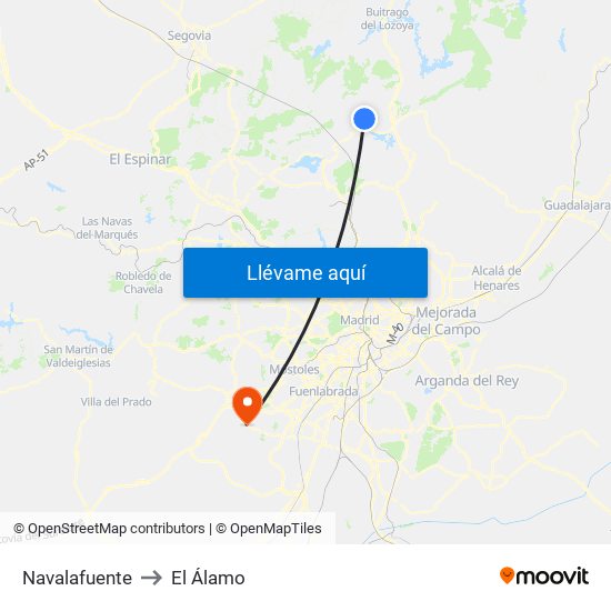 Navalafuente to El Álamo map