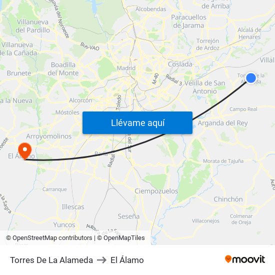 Torres De La Alameda to El Álamo map