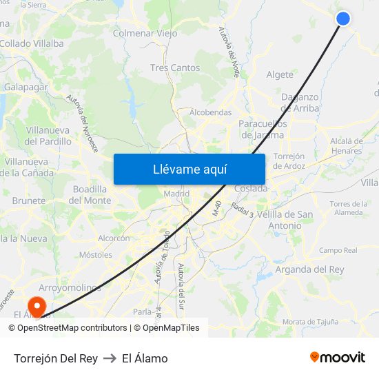 Torrejón Del Rey to El Álamo map
