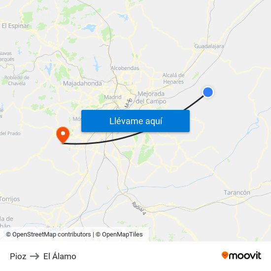 Pioz to El Álamo map