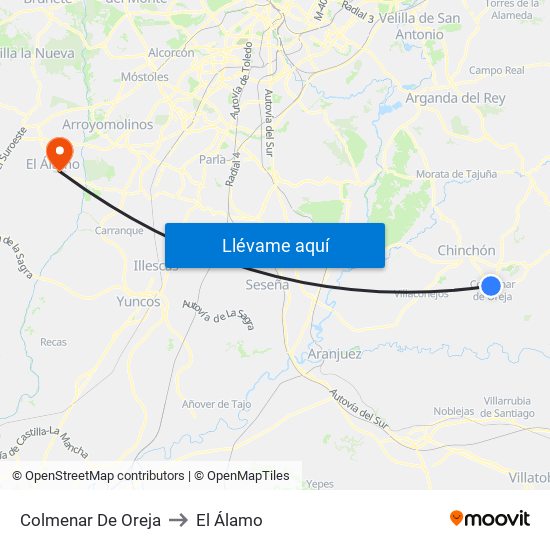 Colmenar De Oreja to El Álamo map