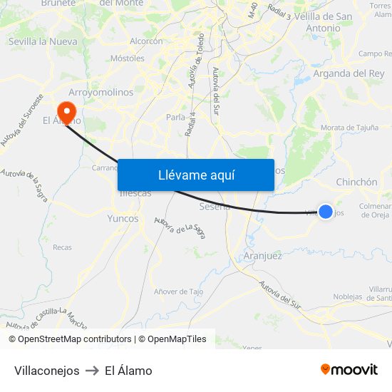 Villaconejos to El Álamo map