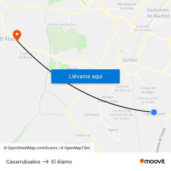 Casarrubuelos to El Álamo map