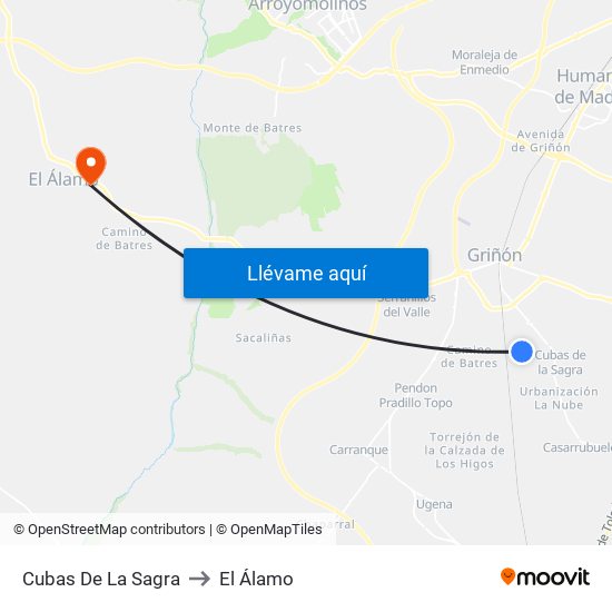 Cubas De La Sagra to El Álamo map