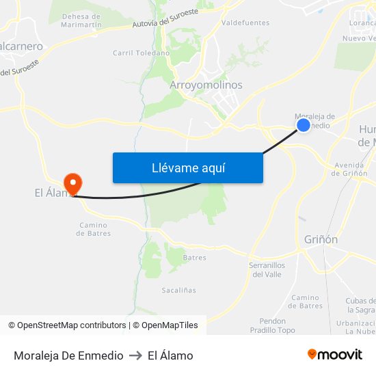 Moraleja De Enmedio to El Álamo map