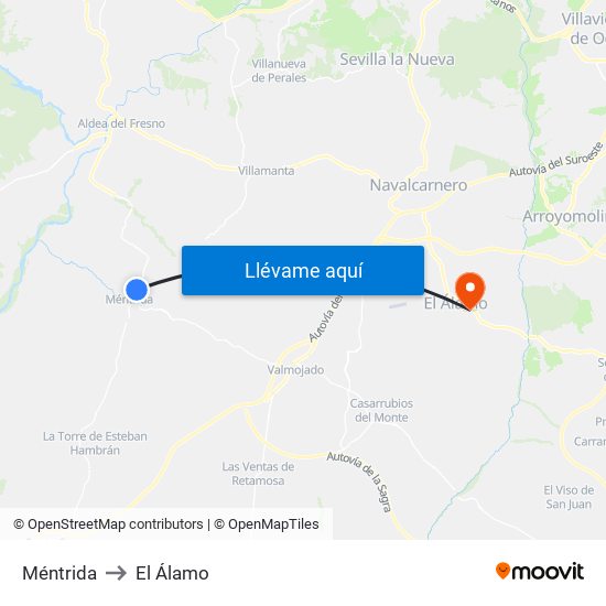 Méntrida to El Álamo map