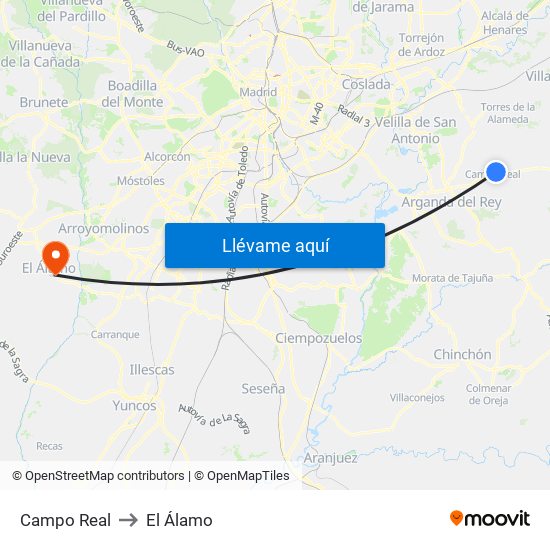 Campo Real to El Álamo map