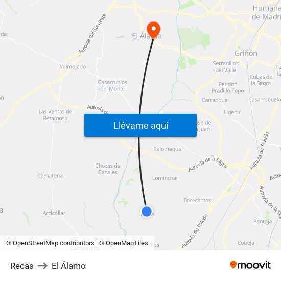 Recas to El Álamo map