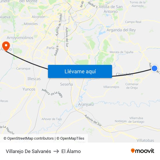 Villarejo De Salvanés to El Álamo map