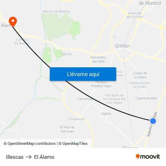 Illescas to El Álamo map