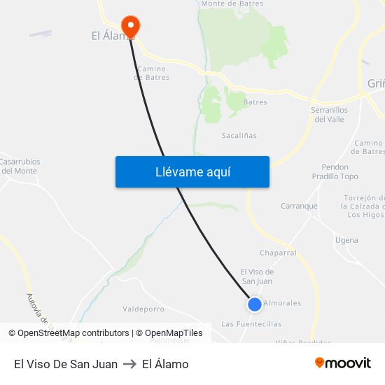 El Viso De San Juan to El Álamo map