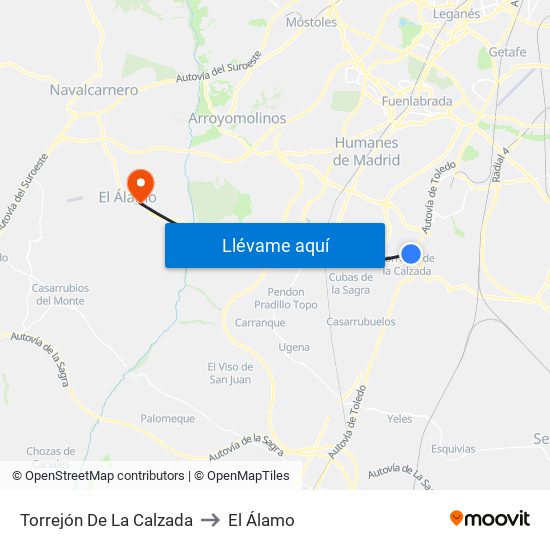 Torrejón De La Calzada to El Álamo map