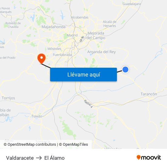 Valdaracete to El Álamo map