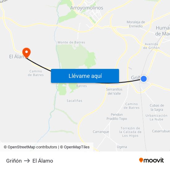 Griñón to El Álamo map