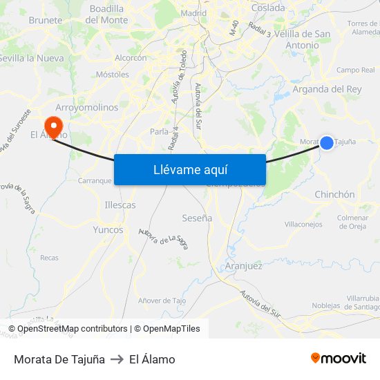Morata De Tajuña to El Álamo map