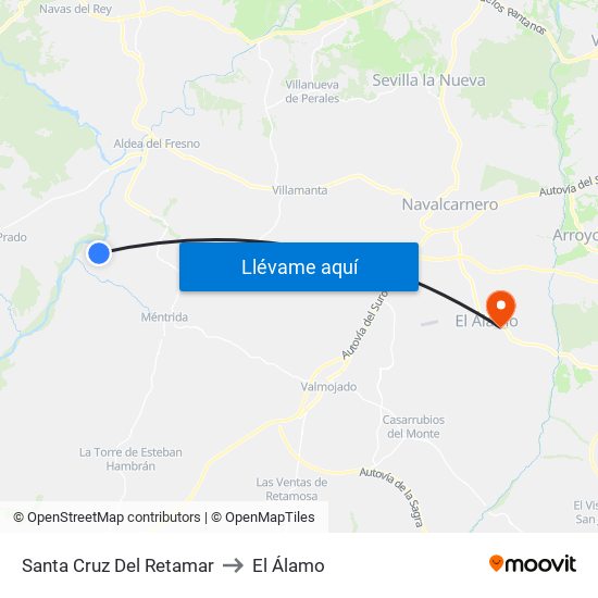 Santa Cruz Del Retamar to El Álamo map
