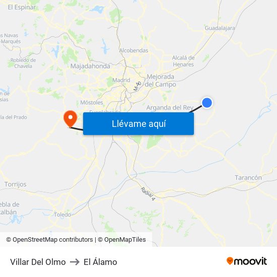 Villar Del Olmo to El Álamo map