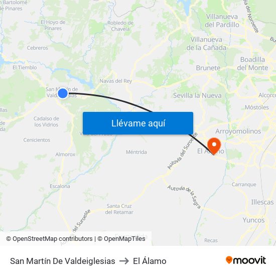 San Martín De Valdeiglesias to El Álamo map