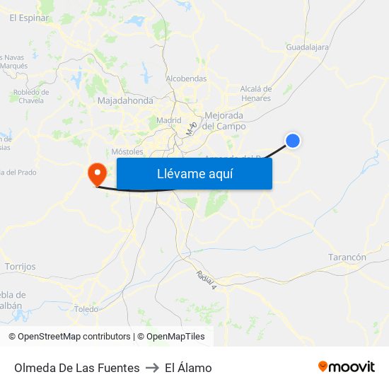 Olmeda De Las Fuentes to El Álamo map